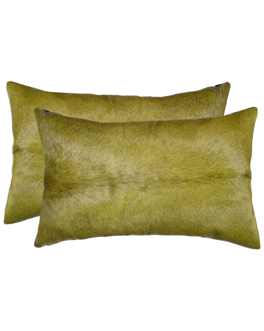Lifestyle Brands Set Of 2 Torino Cowhide Pillows In Green