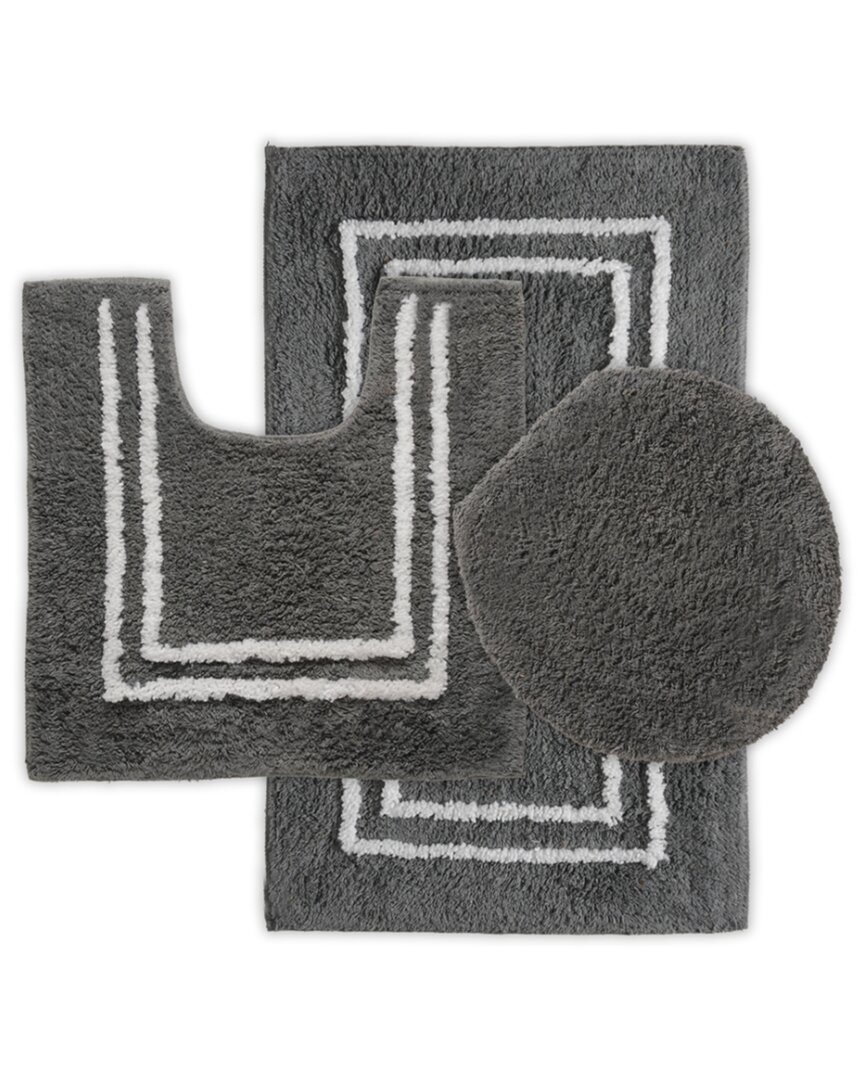 St Mary's Tufted 3pc Cotton Bath Rug Set With Lid Cover In Gray