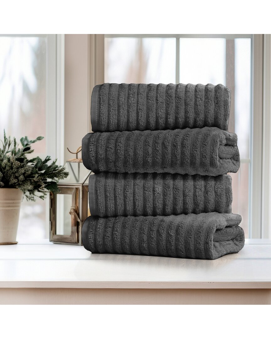 Bibb Home 4 Pack Ribbed Egyptian Cotton Bath Towel