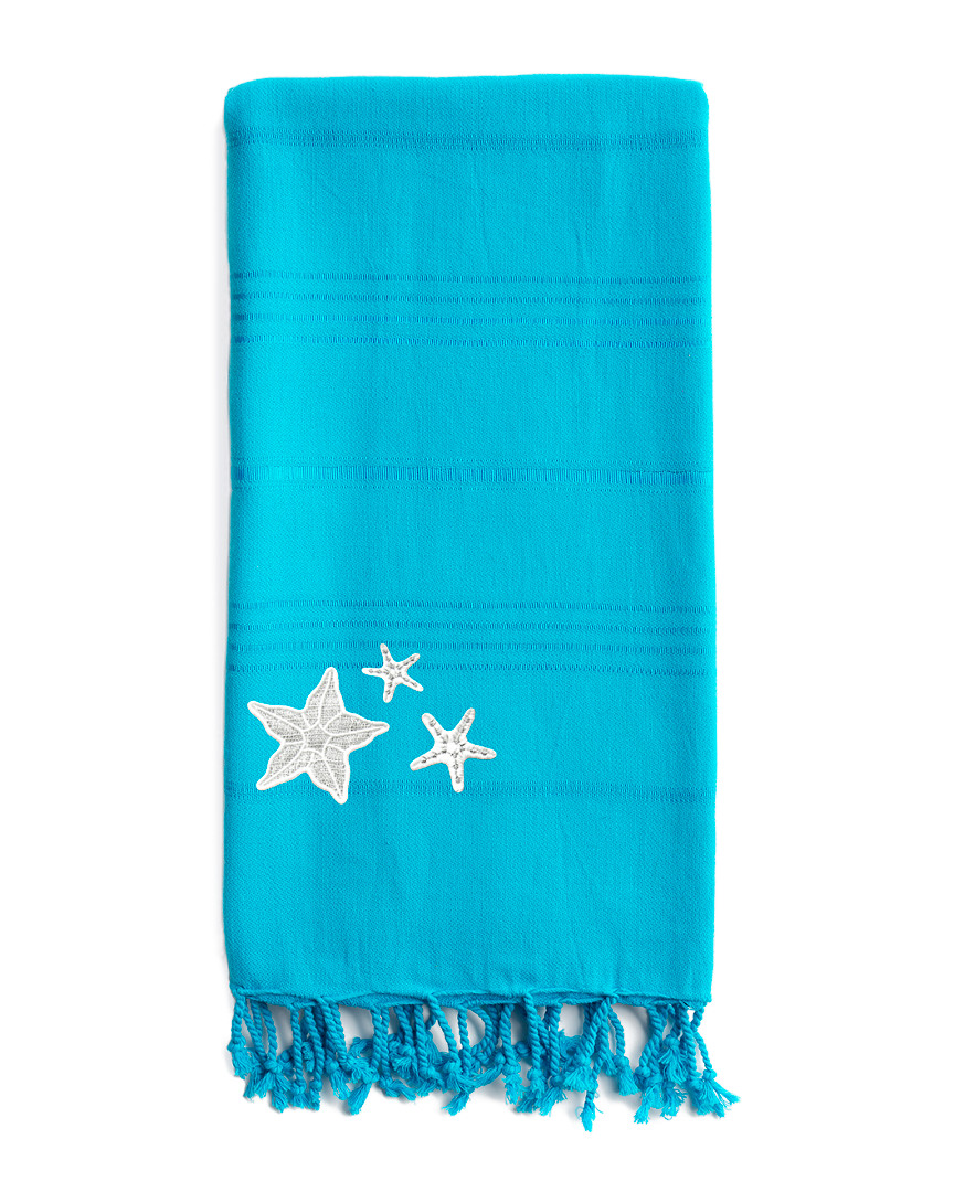 Linum Home Textiles Summer Fun Glittery Starfish Pestemal Beach Towel In Blue