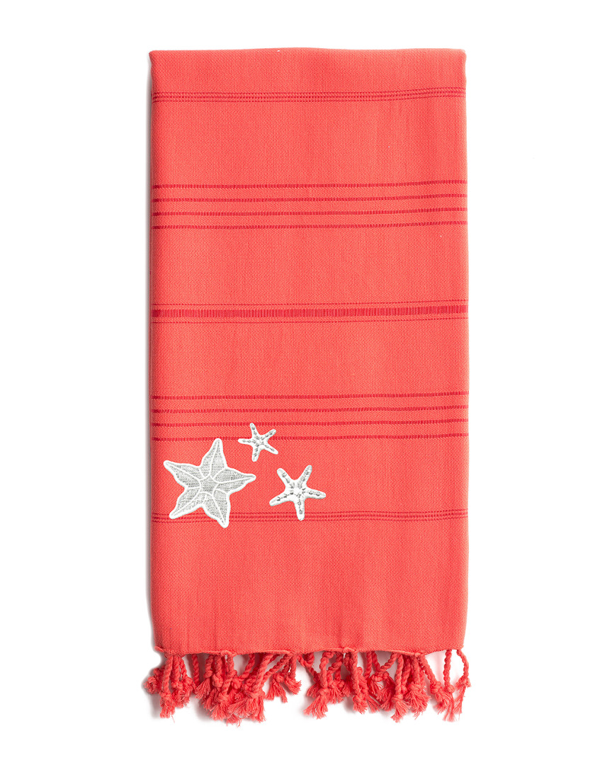 Linum Home Textiles Summer Fun Glittery Starfish Pestemal Beach Towel In Red