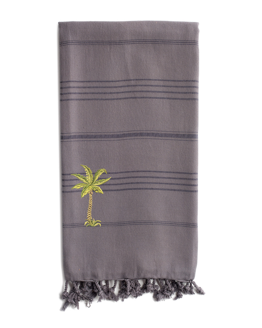Linum Home Textiles Summer Fun Breezy Palm Tree Pestemal Beach Towel In Gray