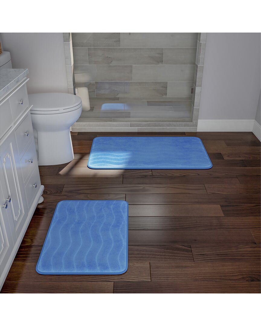 Lavish Home 2pc Soft Memory Foam Bath Mat Set In Blue