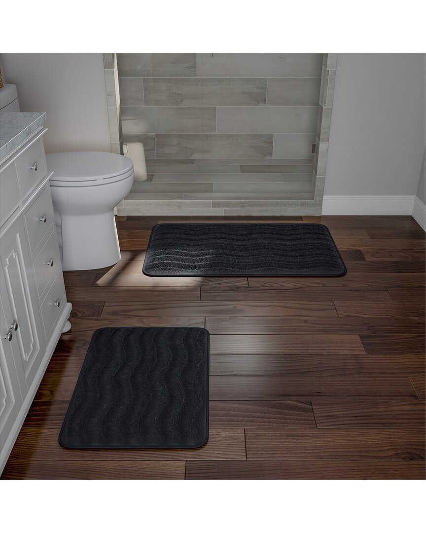 Lavish Home 2pc Soft Memory Foam Bath Mat Set In Black