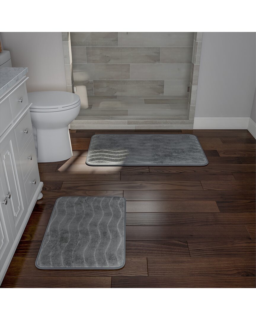 Lavish Home 2pc Soft Memory Foam Bath Mat Set In Gray