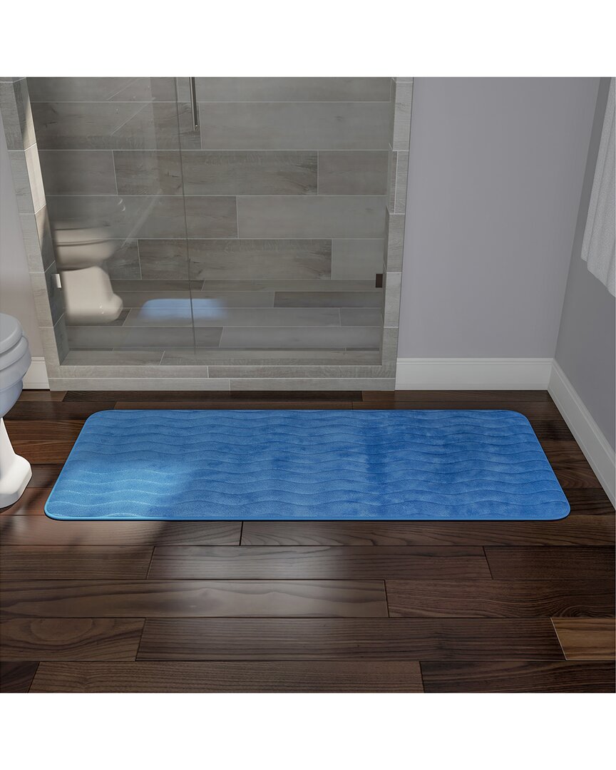 Lavish Home Extra Long Memory Foam Quick-dry Bath Mat In Blue