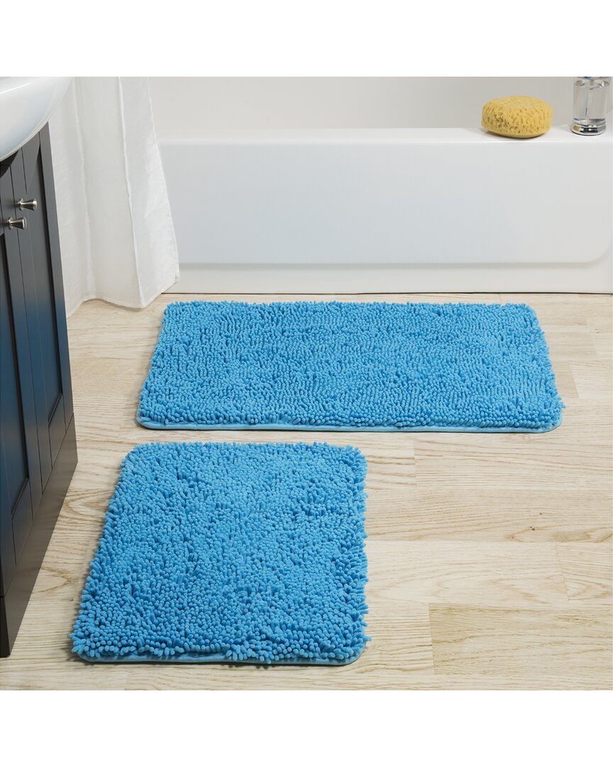 Lavish Home 2pc Memory Foam Shag Bath Mat In Blue