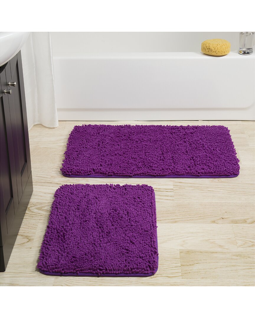 Lavish Home 2pc Memory Foam Shag Bath Mat In Purple