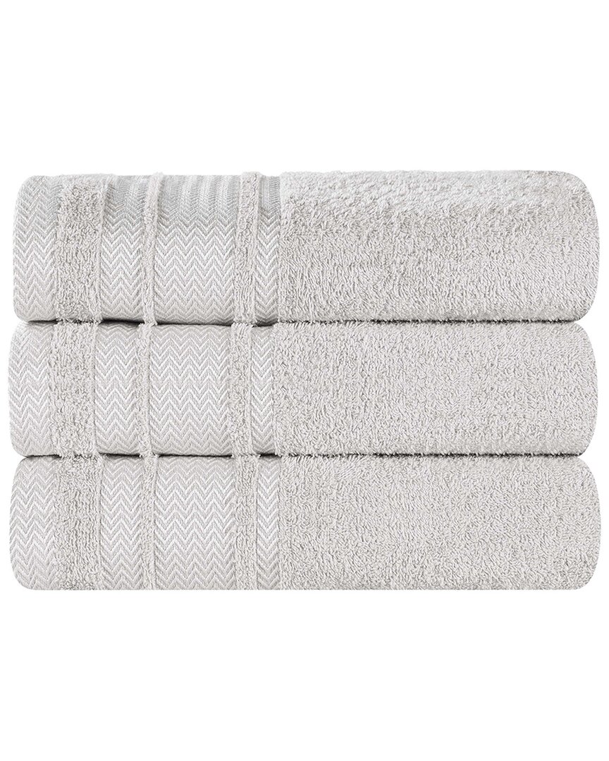 Superior Set Of 3 Zero Twist Cotton Dobby Border Plush Soft Absorbent Bath Towels