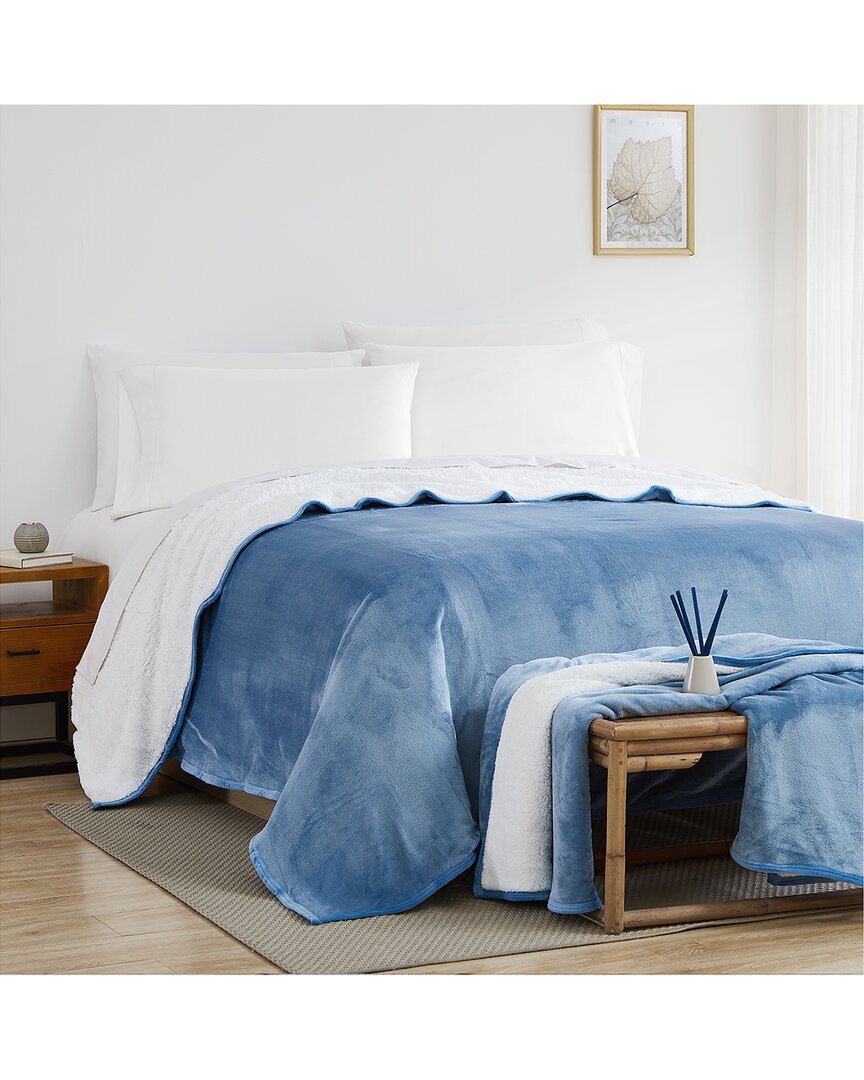 Southshore Fine Linens Ultra-soft Reversible Sherpa Fleece Blanket In Blue
