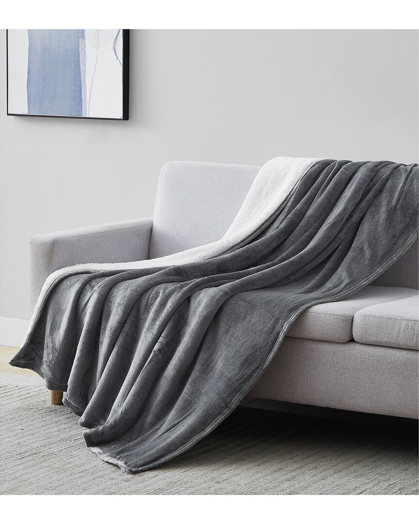 Southshore Fine Linens Ultra-soft Reversible Sherpa Fleece Throw Blanket In Grey