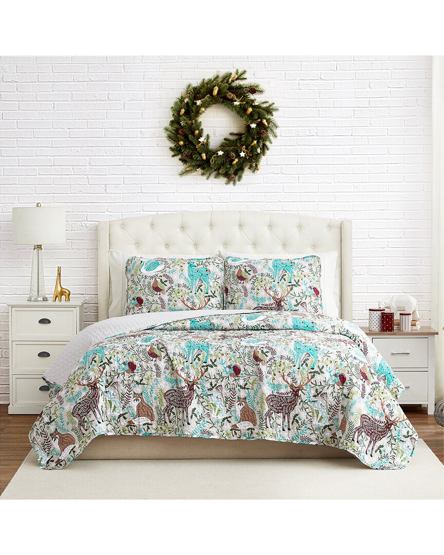 Southshore Fine Linens Christmas Woodland Oversized Quilt Set In Red