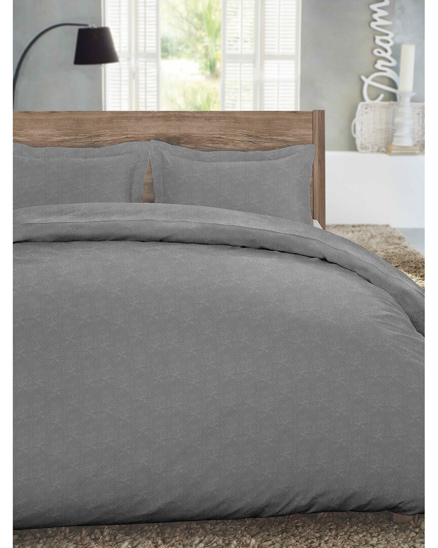 Dormisette 250 Thread Count Luxury German Flannel Plaid Ultra Soft Duvet Set In Grey