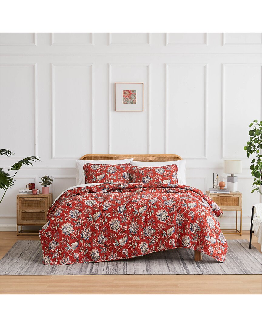 Southshore Fine Linens Jacobean Willow Oversized Quilt Set In Red