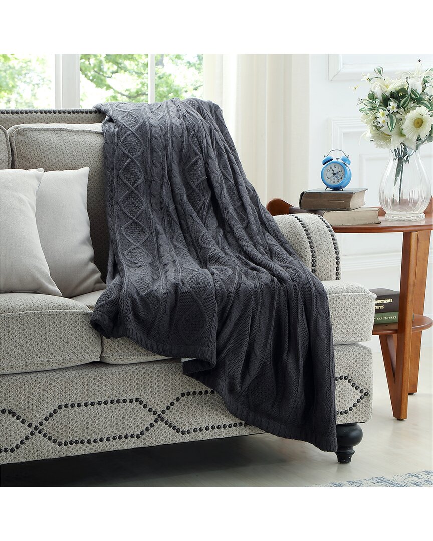 Cozy Tyme Zaim Cable Knit Throw In Grey