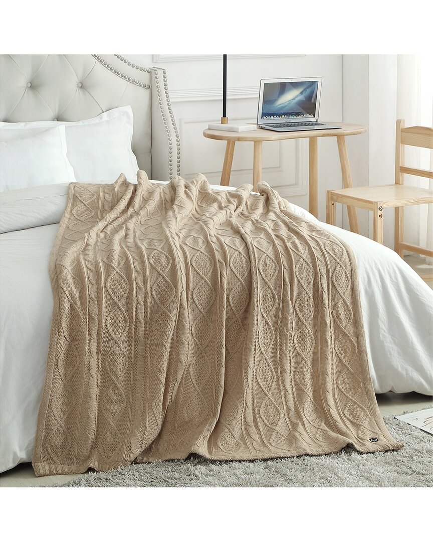 Cozy Tyme Zaim Cable Knit Throw In Taupe