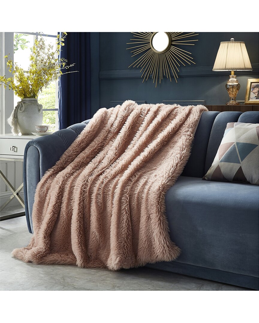 Cozy Tyme Towny Faux Lamb Fur Throw In Blush