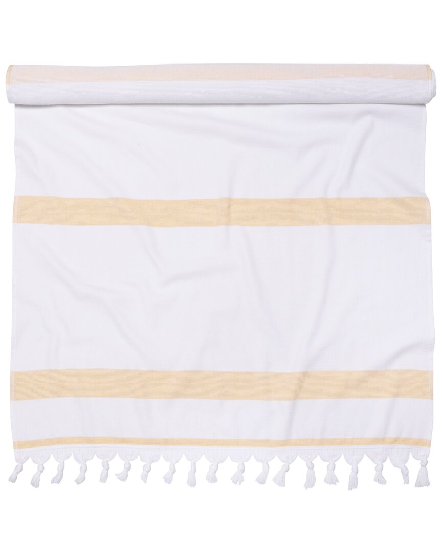 Superior Tropical Cabana Oversized Stripe Fouta Beach Towel With Tassels In Yellow