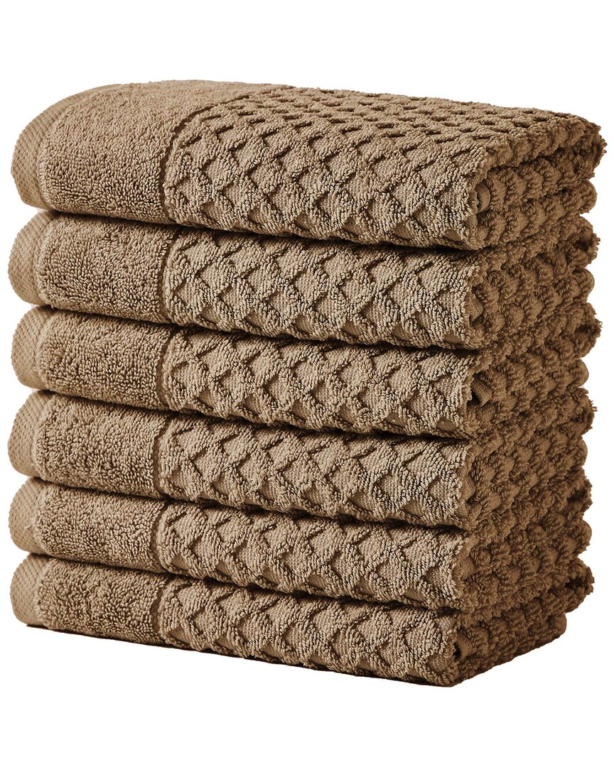 Linery & Co Cotton Diamond Waffle Texture Bath Towels In Brown
