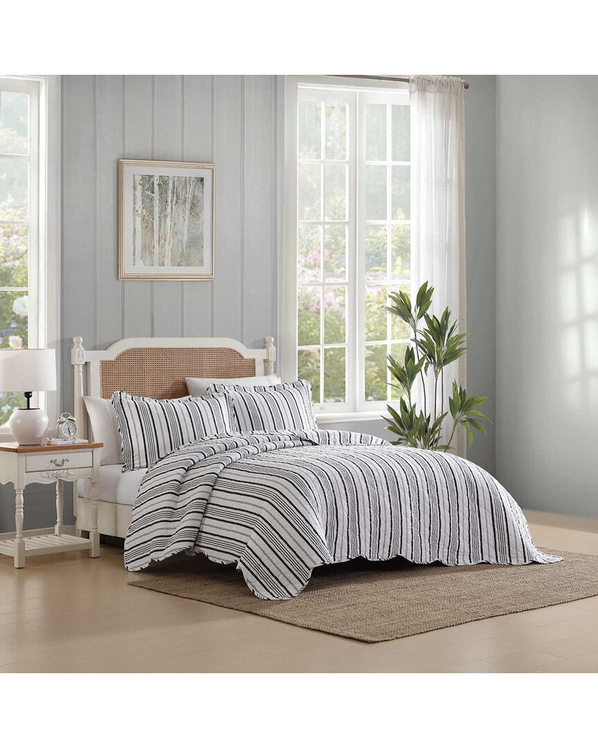 Laura Ashley 136 Thread Count Stripe Perfection Cotton Reversible Quilt Set