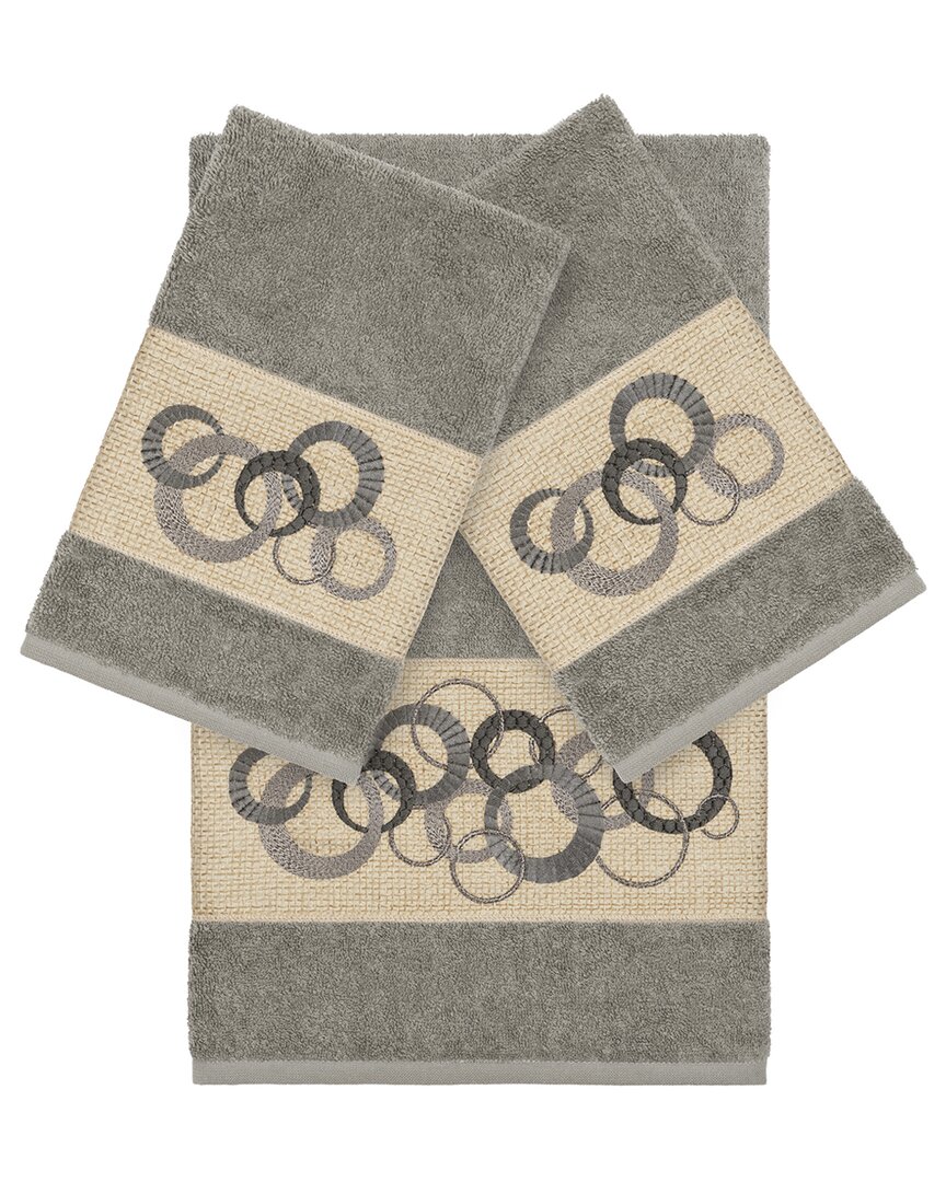 Linum Home Textiles Turkish Cotton Annabelle 3pc Embellished Bath & Hand Towel Set In Grey