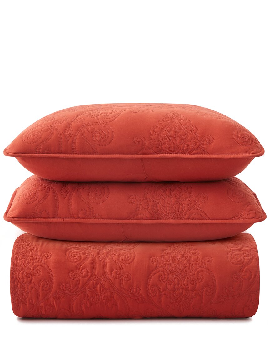 Unikome Reversible Quilted Coverlet Set In Red