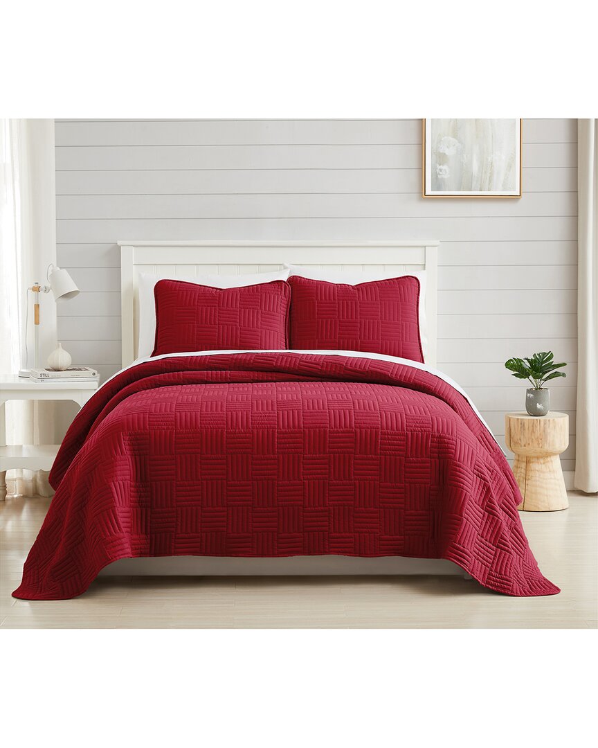 Southshore Fine Linens Grid Quilt And Sham Set In Red