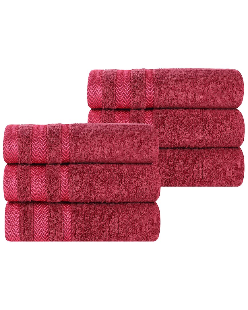 Superior Set Of 6 Zero Twist Cotton Dobby Border Plush Soft Absorbent Hand Towels