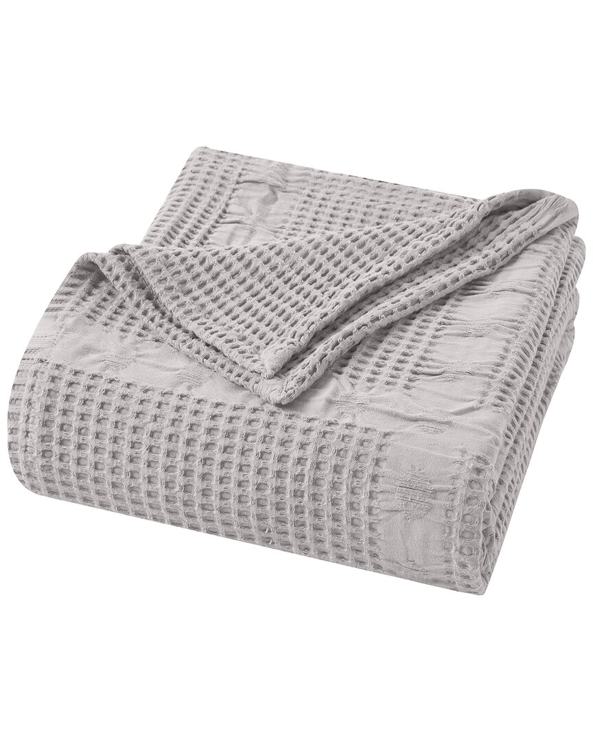 Superior Mai Geometric Waffle Medium Weight Blanket In Silver
