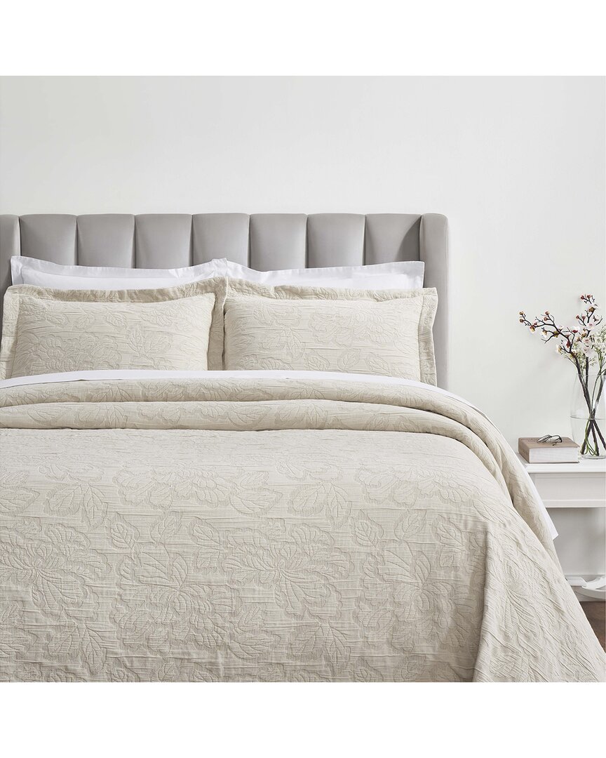 Superior Hibiscus Medium Weight Matelasse Woven Bedspread Set In Beige