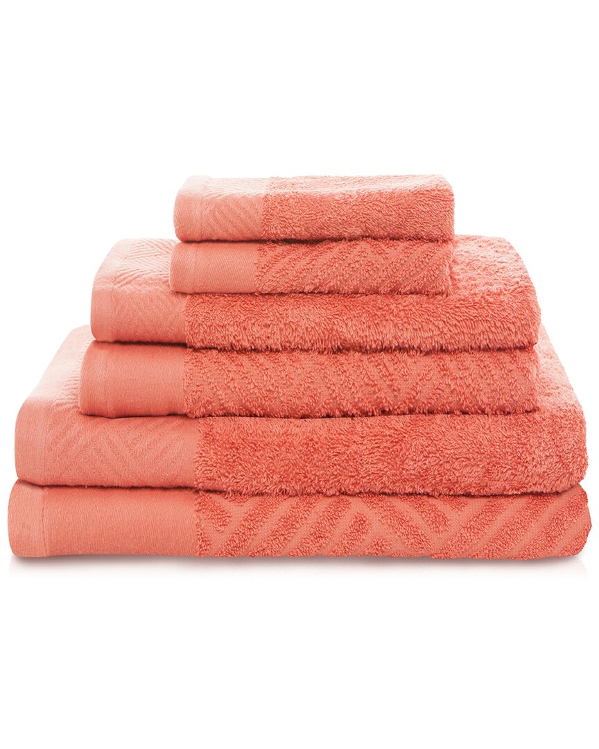 Superior Basketweave Jacquard And Solid 6pc Egyptian Cotton Towel Set In Coral