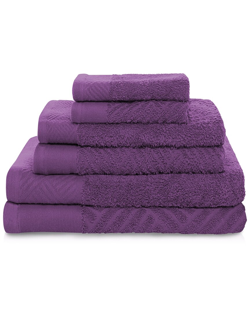 Shop Superior Basketweave Jacquard And Solid 6pc Egyptian Cotton Towel Set In Purple