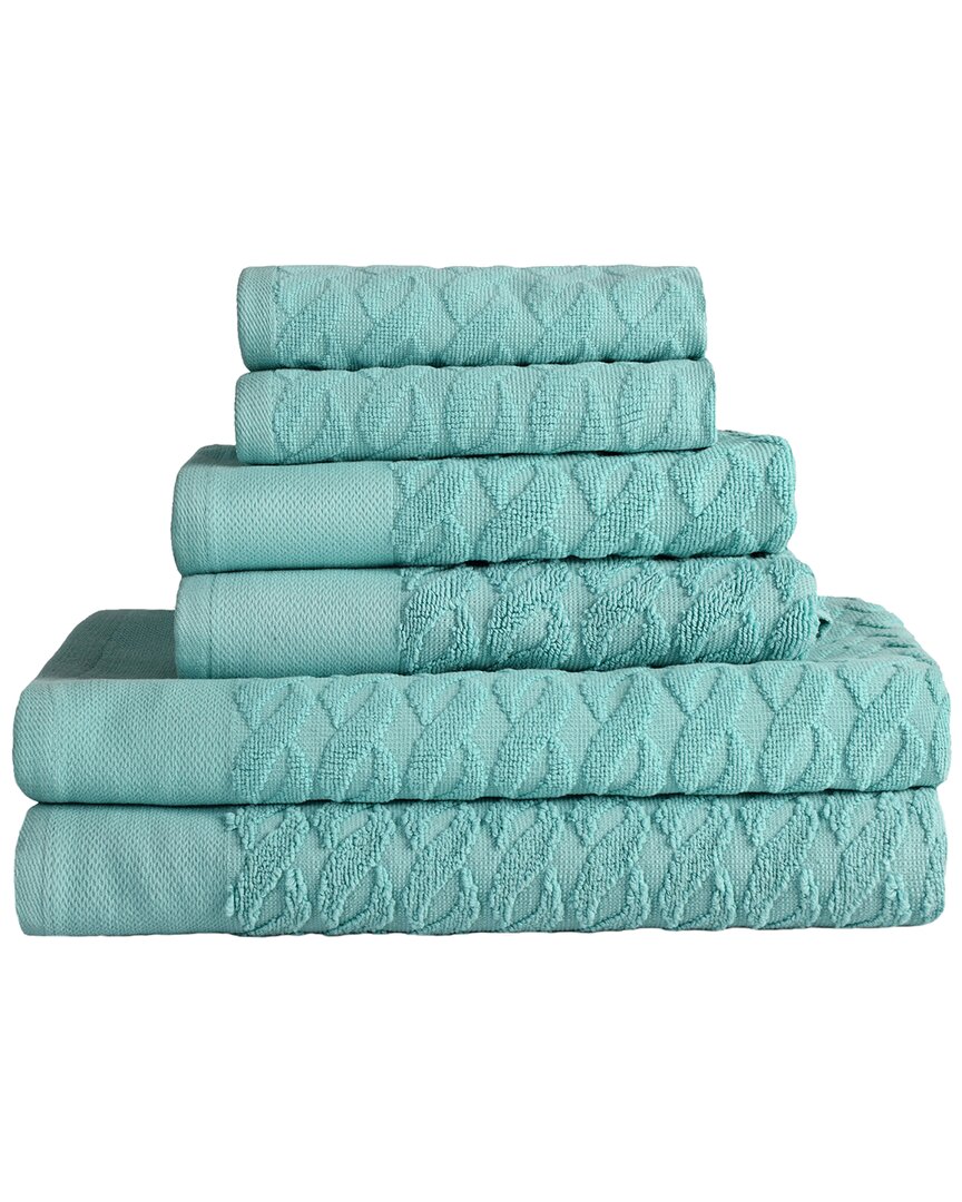 Superior Turkish Cotton 6pc Highly Absorbent Jacquard Herringbone Towel Set In Blue