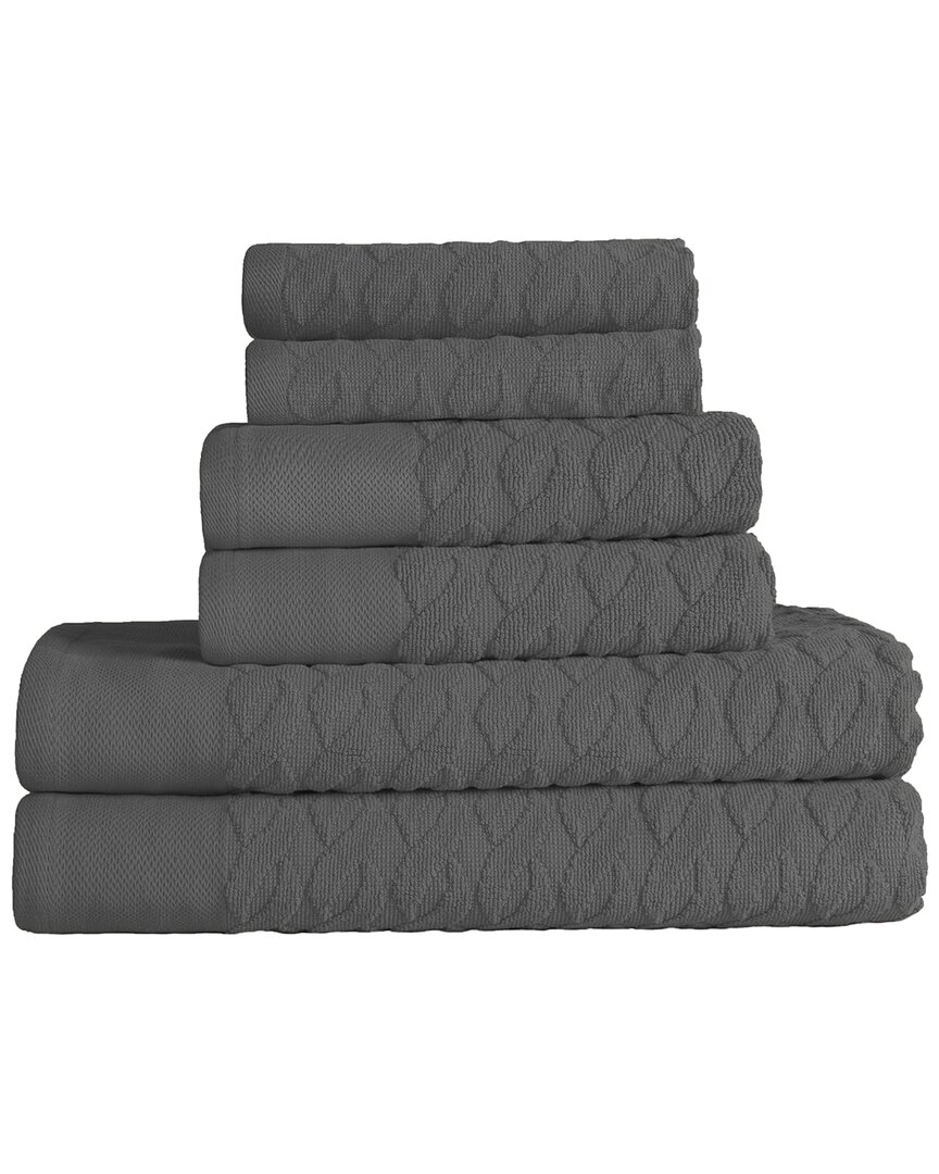 Superior Turkish Cotton 6pc Highly Absorbent Jacquard Herringbone Towel Set In Grey