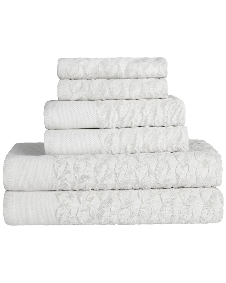 Superior Turkish Cotton 6pc Highly Absorbent Jacquard Herringbone Towel Set In White