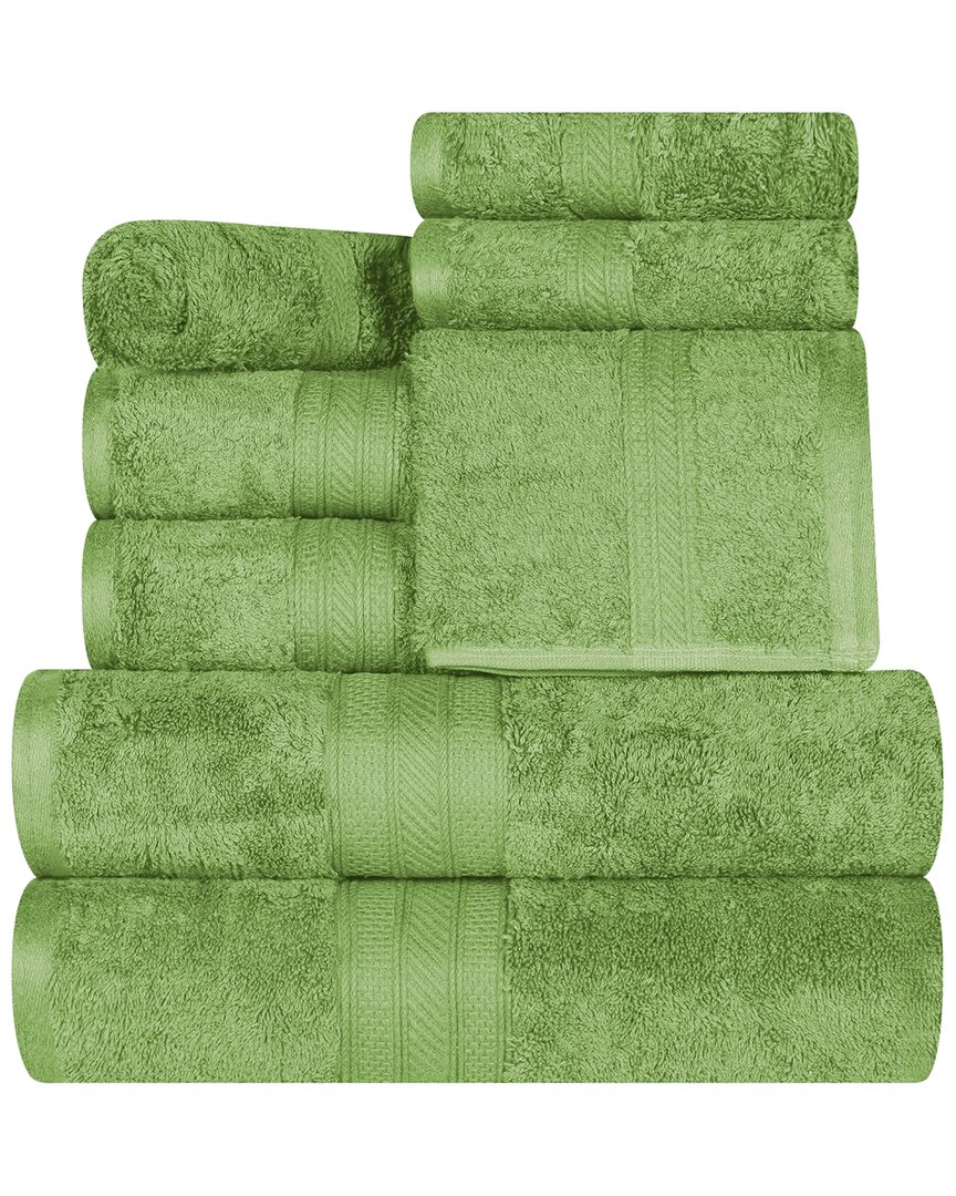Superior Long Staple Combed Cotton Highly Absorbent Solid 8pc Quick-drying Towel Set In Green