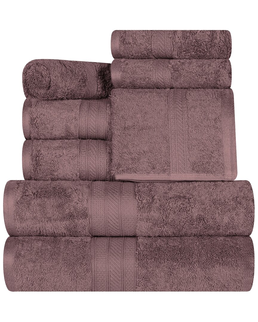 Superior Long Staple Combed Cotton Highly Absorbent Solid 8pc Quick-drying Towel Set In Grape