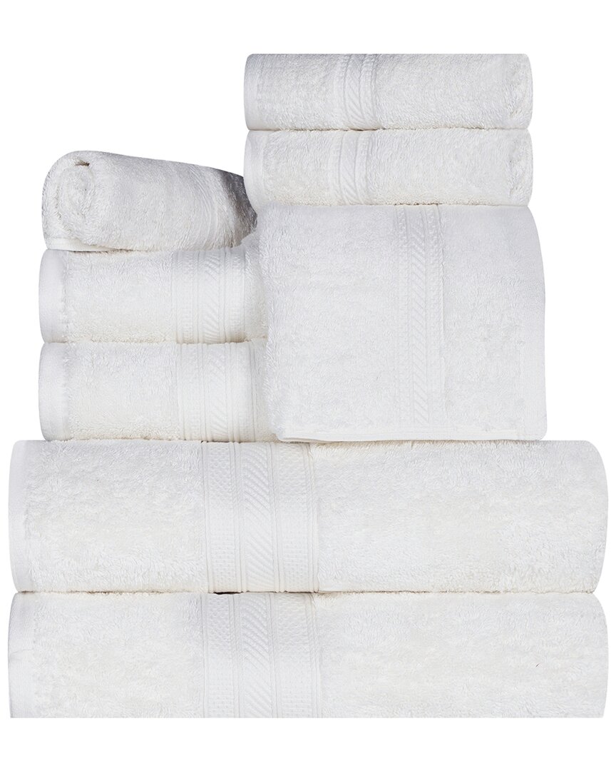 Superior Long Staple Combed Cotton Highly Absorbent Solid 8pc Quick-drying Towel Set In White