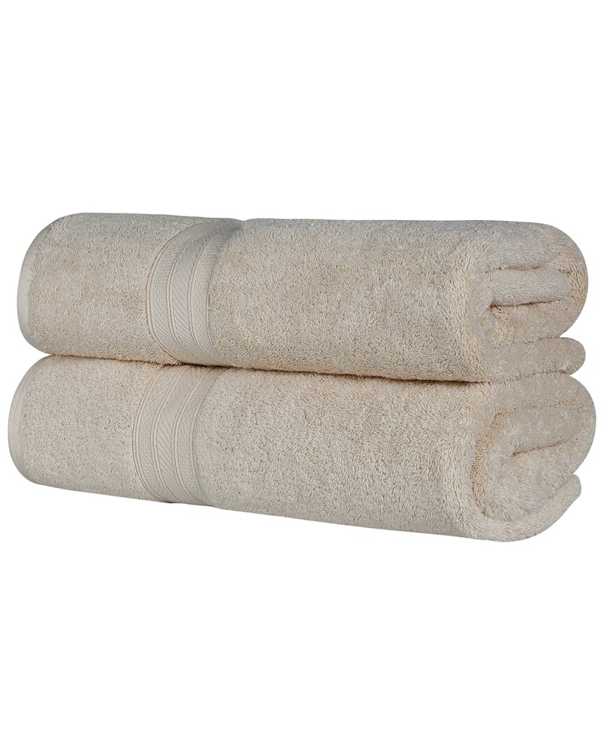 Superior Long Staple Combed Cotton Highly Absorbent Solid 2pc Quick-drying Bath Sheet Set In Beige