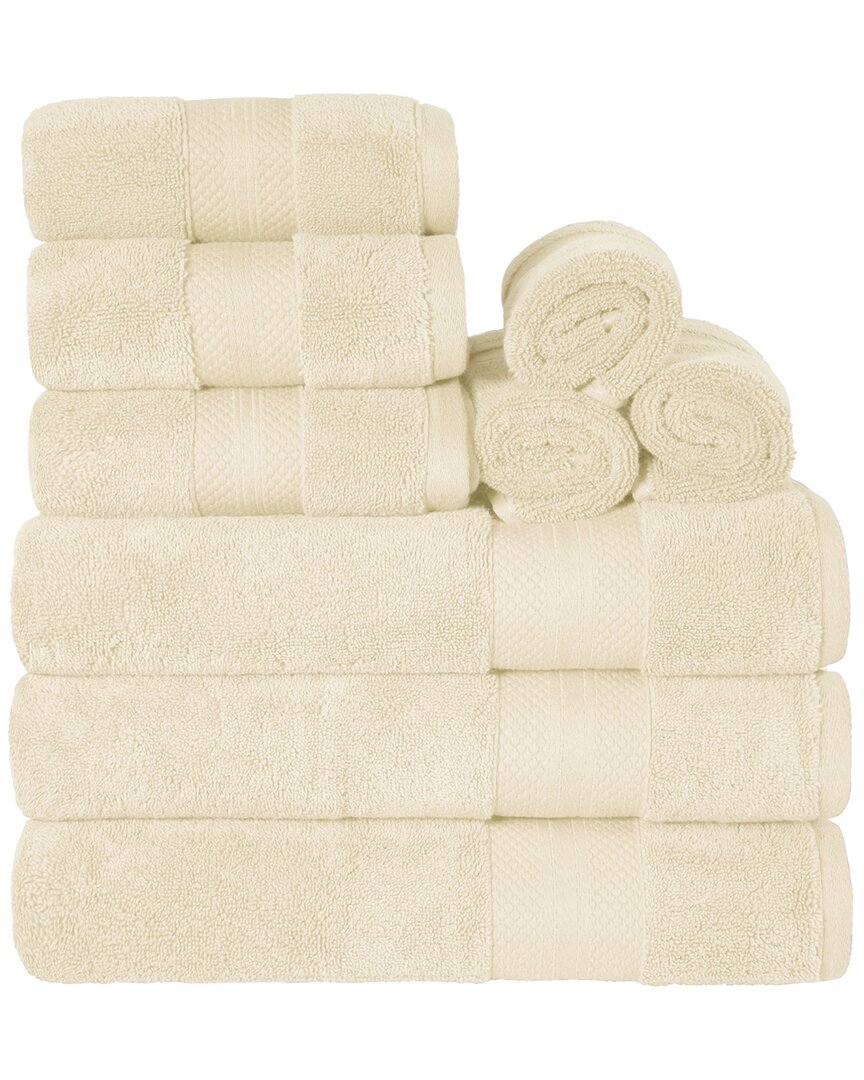 Superior Turkish Cotton Highly Absorbent Solid 9pc Ultra-plush Towel Set In Ivory