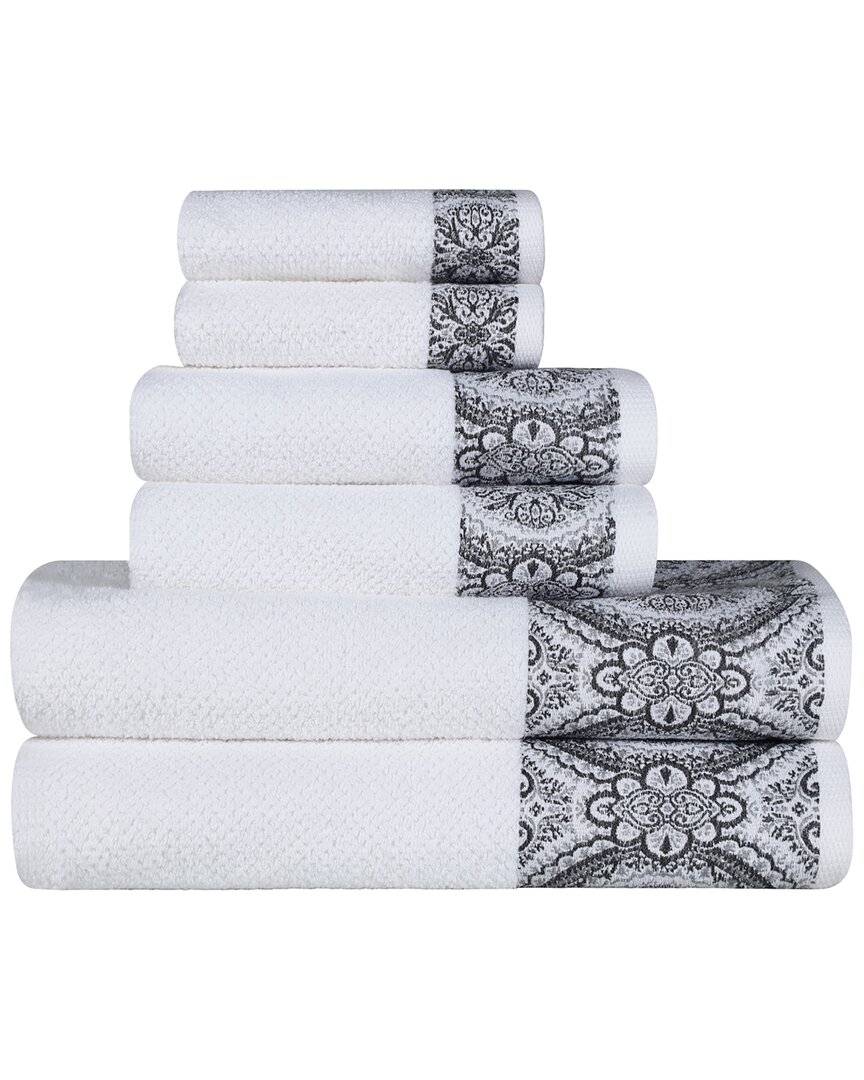 Superior Medallion Turkish Cotton Highly Absorbent 6pc Jacquard Towel Set In White