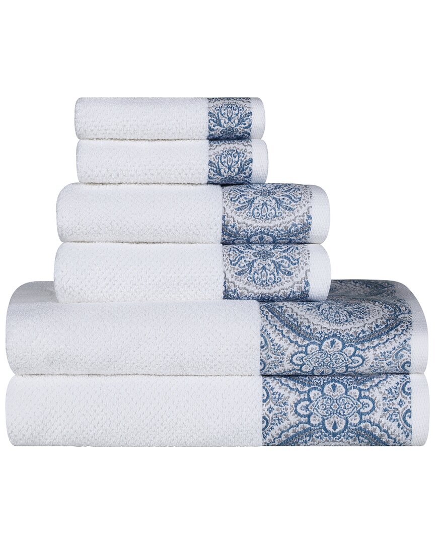 Superior Medallion Turkish Cotton Highly Absorbent 6pc Jacquard Towel Set In White