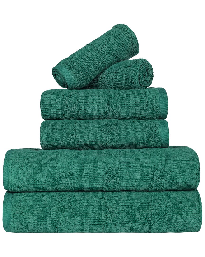 Superior Ribbed Turkish Cotton Quick-dry Solid 6pc Assorted Highly Absorbent Towel Set In Green