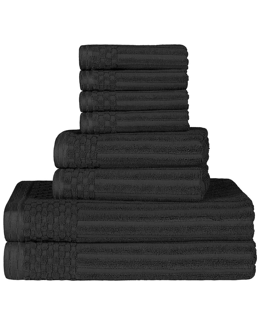 Superior Cotton Highly Absorbent 8pc Solid And Checkered Border Towel Set In Black