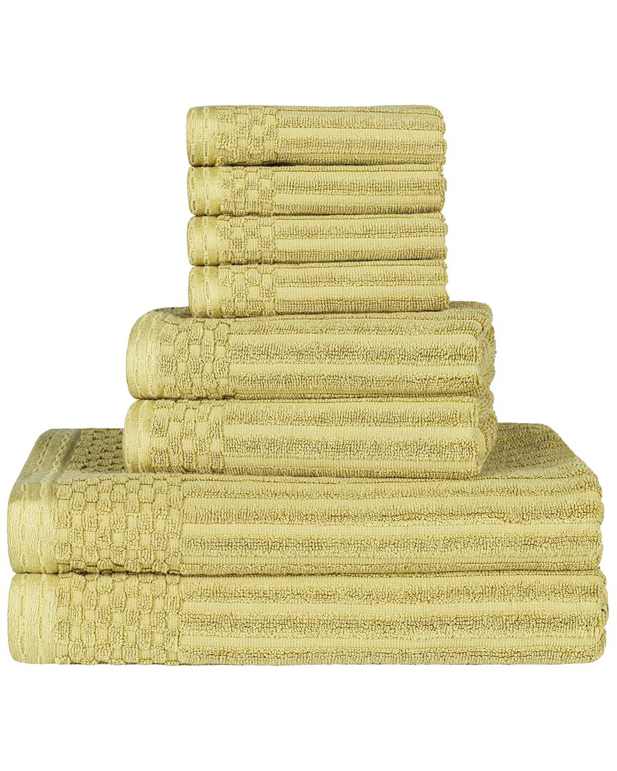 Superior Cotton Highly Absorbent 8pc Solid And Checkered Border Towel Set In Gold