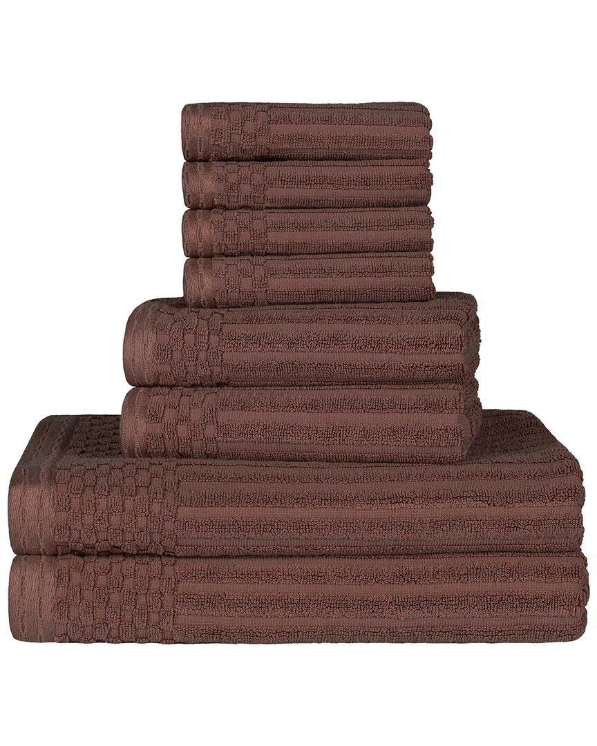 Superior Cotton Highly Absorbent 8pc Solid And Checkered Border Towel Set In Brown