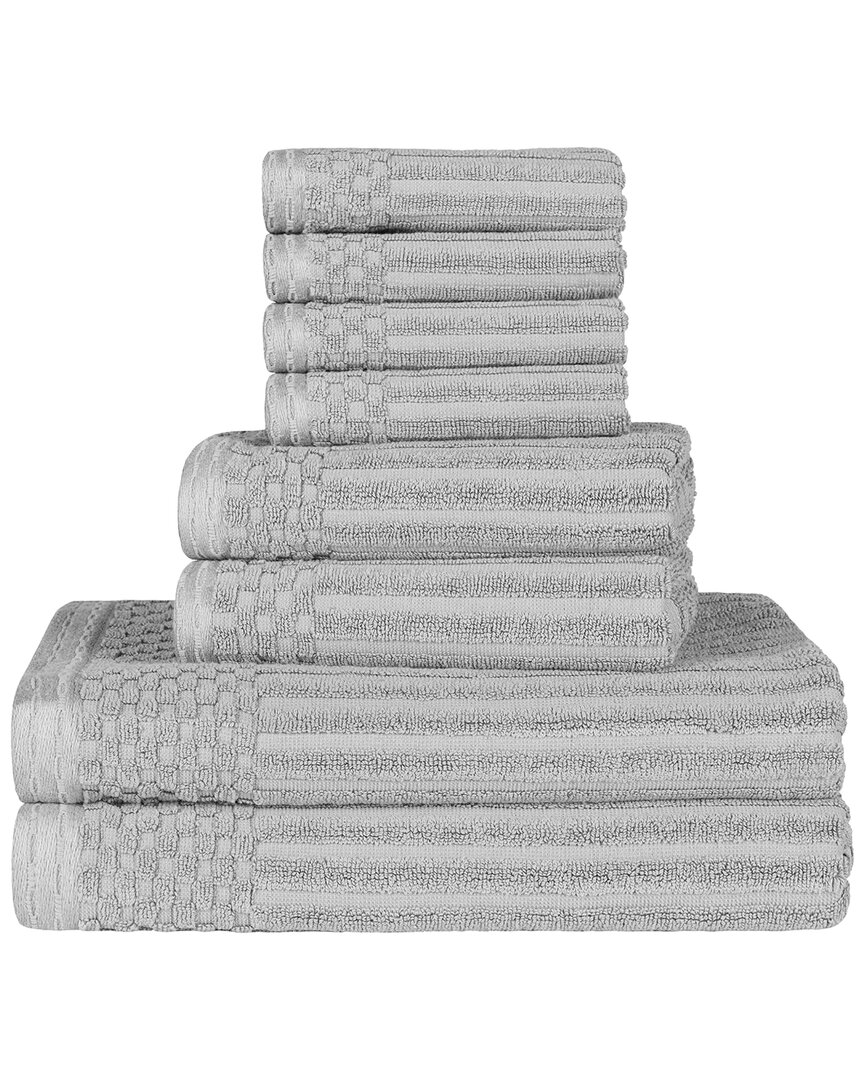 Superior Cotton Highly Absorbent 8pc Solid And Checkered Border Towel Set In Silver