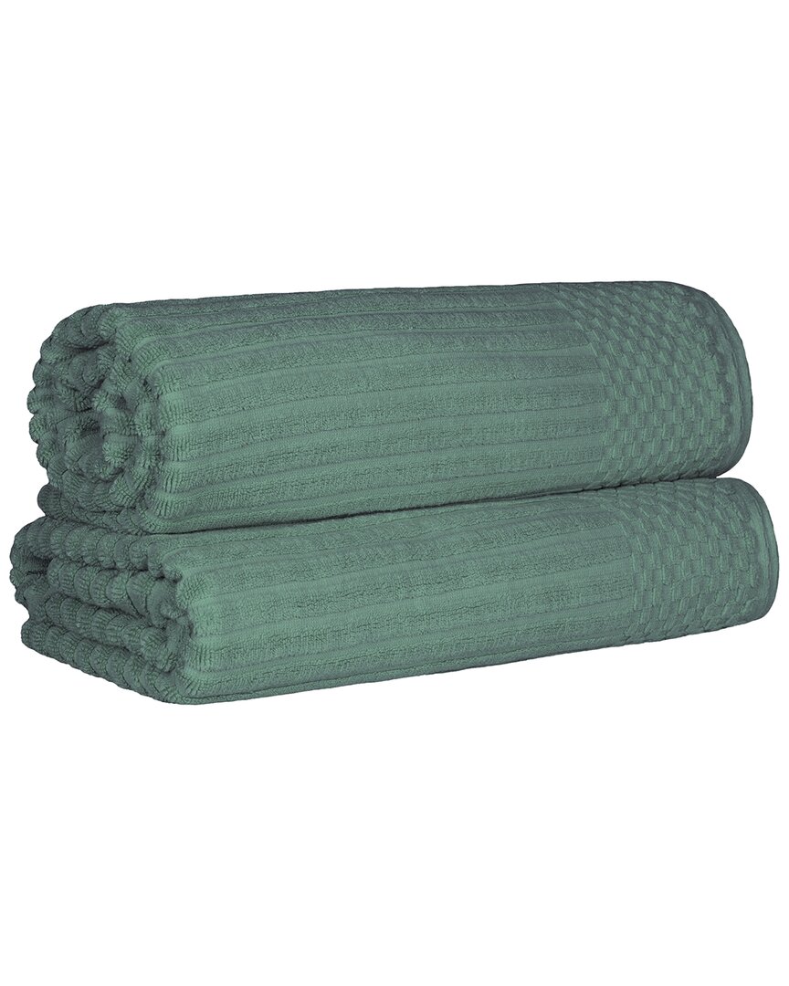 Superior Cotton Highly Absorbent Solid Checkered Border Towel Set Collection Bedding In Green