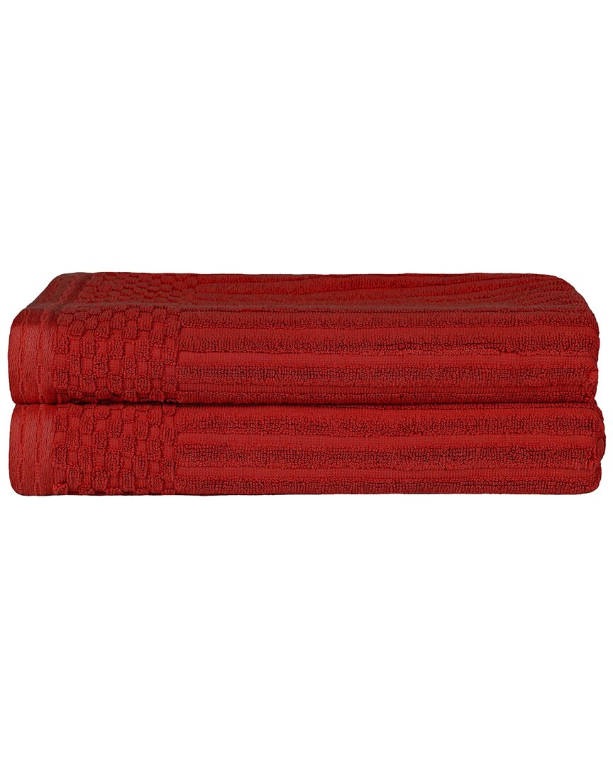Superior Cotton Highly Absorbent Solid And Checkered Border Bath Towel Set In Burgundy