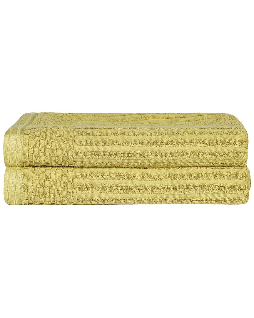 Superior Cotton Highly Absorbent Solid And Checkered Border Bath Towel Set In Gold